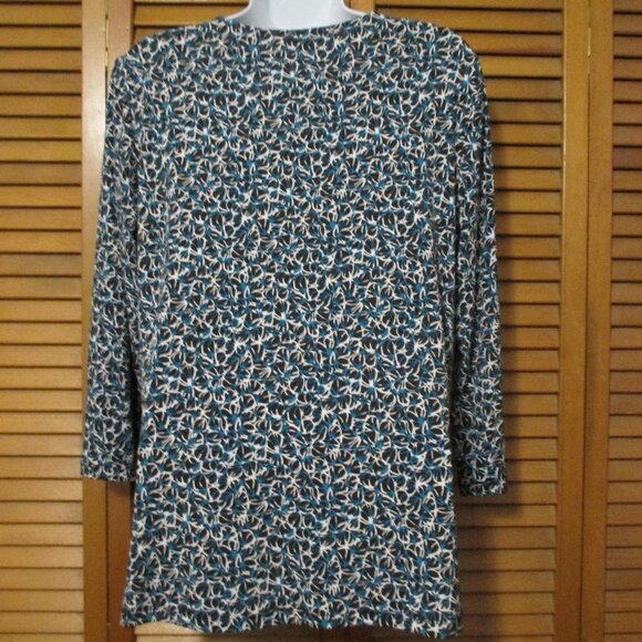 Josephine Studio top wash & wear 3/4 sleeves teal, brown, cream, stretchy size L - Picture 6 of 7
